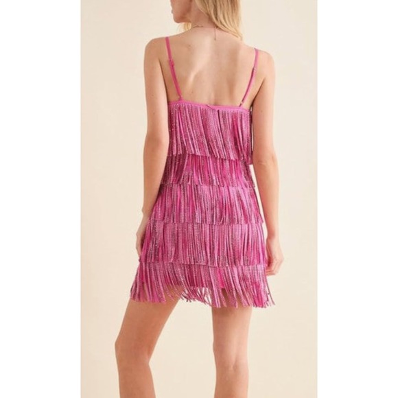Pink Lily Fringe Dress Embellished Sleeveless Party Cocktail‎ Club Mini Dress - Picture 2 of 11